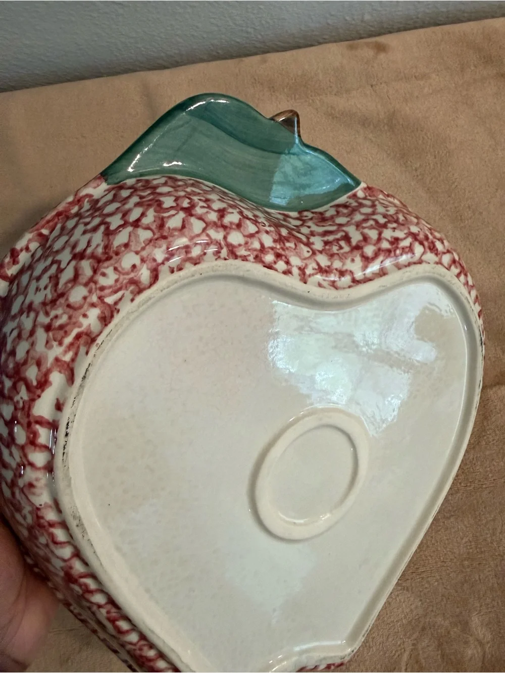 Apple-Shaped Ceramic Serving Dish with Green Leaf Accent